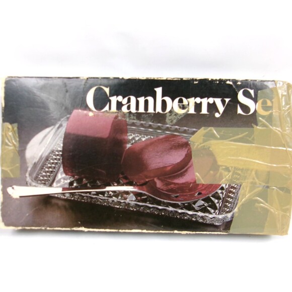 Vintage 1978 Leonard Silver Crystal Cranberry Dish and Serving Spoon Set - Picture 1 of 5